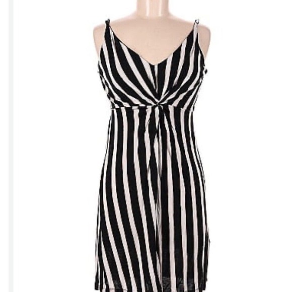 H&M Black& White With Tan Stripe Dress Size Small Sleeveless - Picture 1 of 5